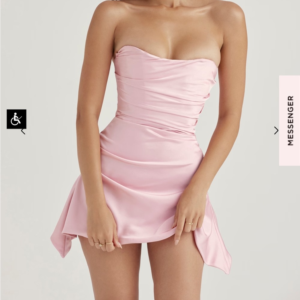 HOUSE OF CB 'Jasmine' Rose Pink Draped Strapless Corset Dress
